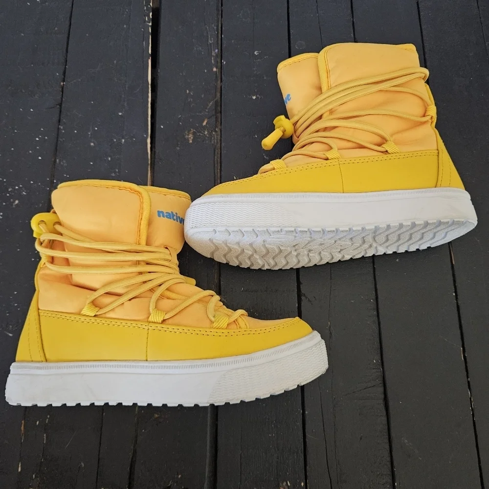 Native Kids 13 Chamonix Yellow High-Top Winter Snow Boots Puffy Quilted Fleece